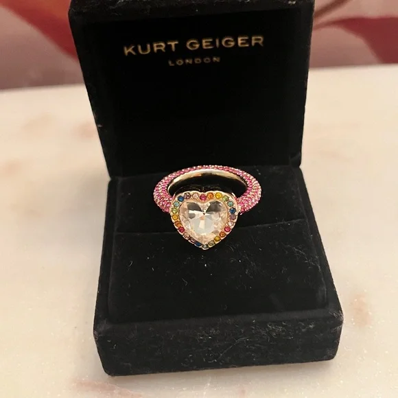 Kurt Geiger London Pink Heart Crystal Halo Ring -Sz. 7 - Excellent Condition - Picture 9 of 10